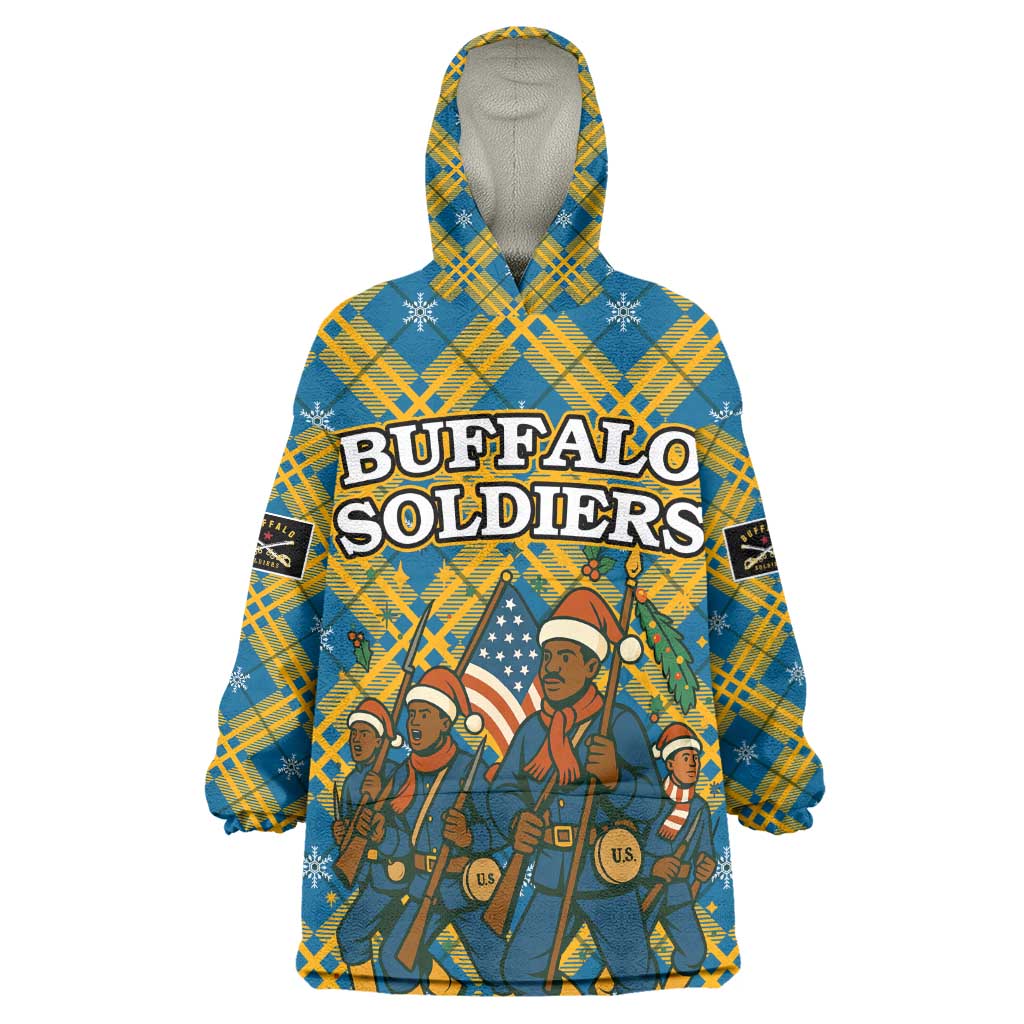 Buffalo Soldiers Christmas Kid Wearable Blanket Hoodie Blue Yellow Plaid Parade Illustration Design - African Pride