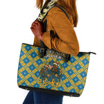 Buffalo Soldiers Christmas Leather Tote Bag Blue Yellow Plaid Parade Illustration Design - African Pride