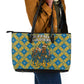 Buffalo Soldiers Christmas Leather Tote Bag Blue Yellow Plaid Parade Illustration Design - African Pride
