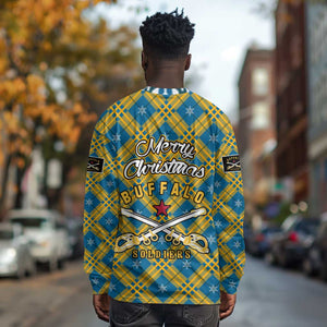 Buffalo Soldiers Christmas Long Sleeve Shirt Blue Yellow Plaid Parade Illustration Design - African Pride