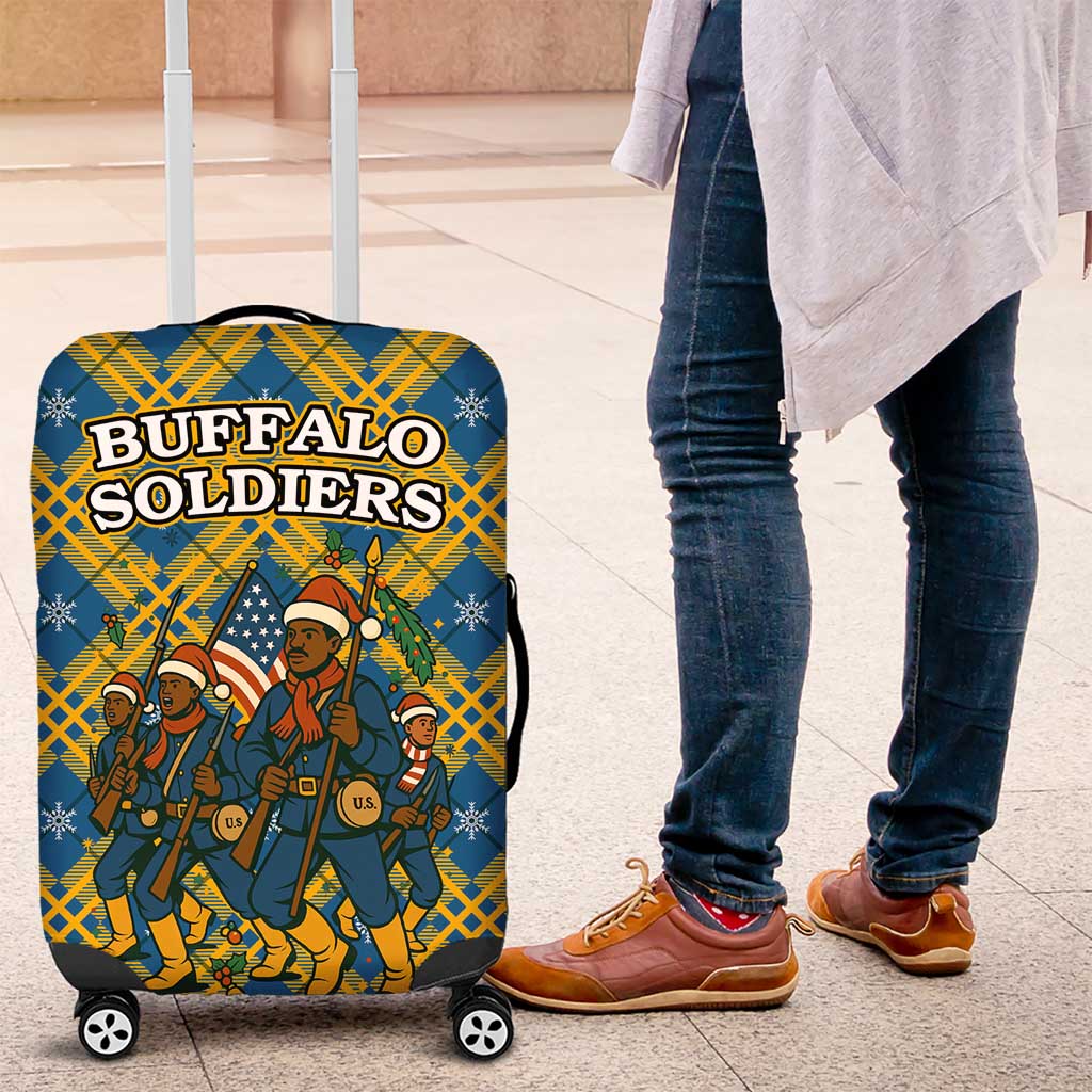 Buffalo Soldiers Christmas Luggage Cover Blue Yellow Plaid Parade Illustration Design - African Pride