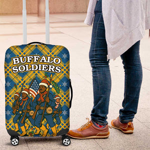 Buffalo Soldiers Christmas Luggage Cover Blue Yellow Plaid Parade Illustration Design - African Pride