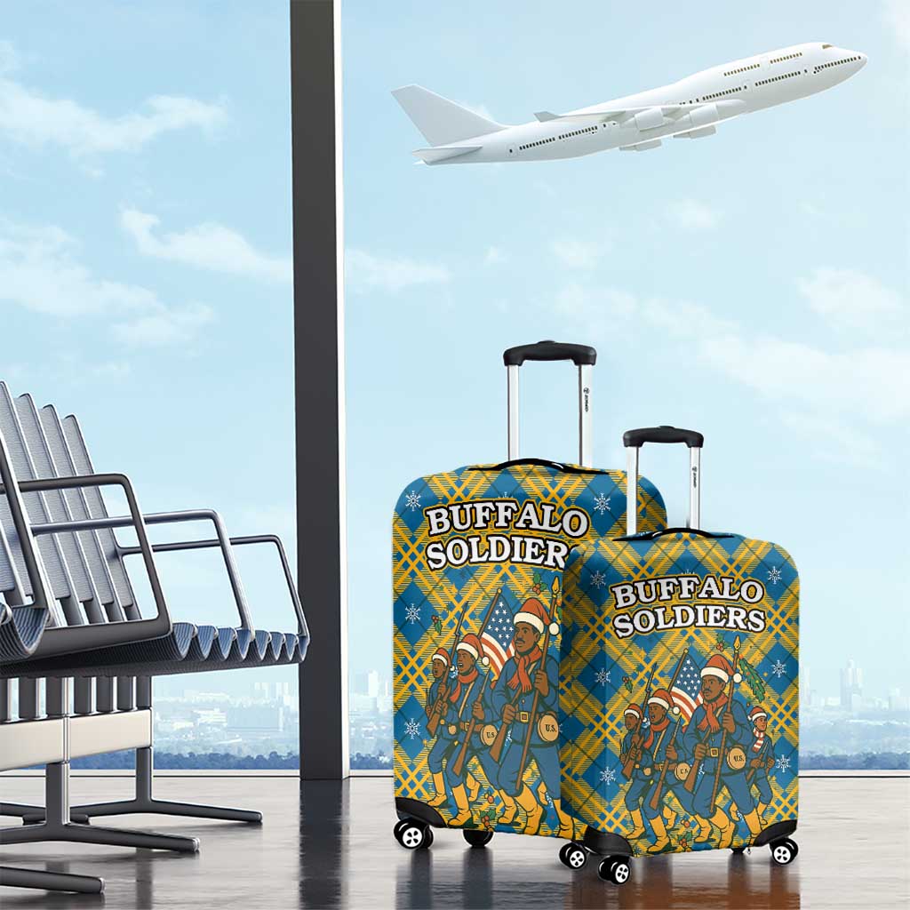 Buffalo Soldiers Christmas Luggage Cover Blue Yellow Plaid Parade Illustration Design - African Pride