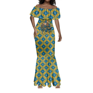 Buffalo Soldiers Christmas Mermaid Dress Blue Yellow Plaid Parade Illustration Design - African Pride