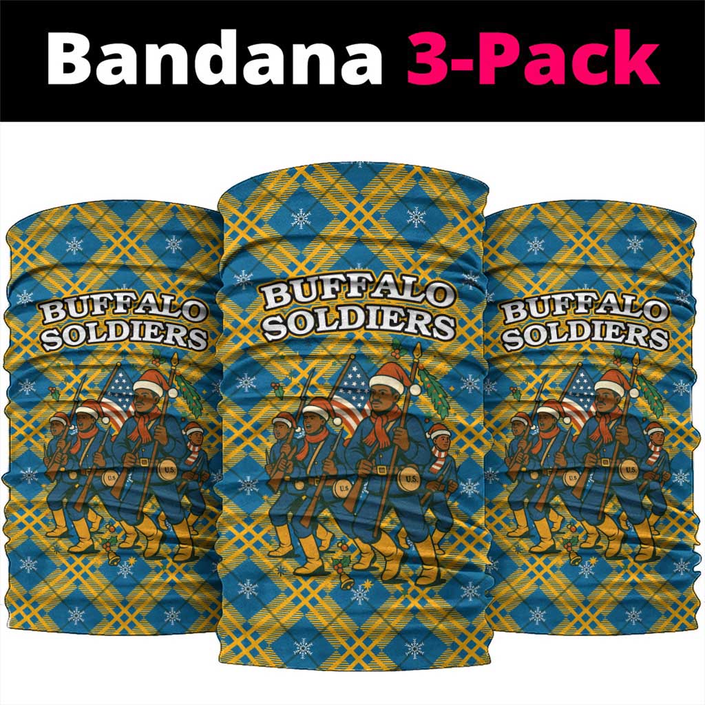 Buffalo Soldiers Christmas Neck Gaiter Blue Yellow Plaid Parade Illustration Design - African Pride