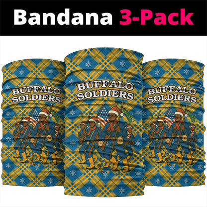 Buffalo Soldiers Christmas Neck Gaiter Blue Yellow Plaid Parade Illustration Design - African Pride