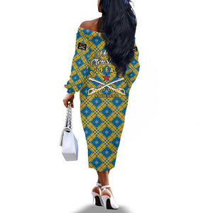 Buffalo Soldiers Christmas Off The Shoulder Long Sleeve Dress Blue Yellow Plaid Parade Illustration Design - African Pride