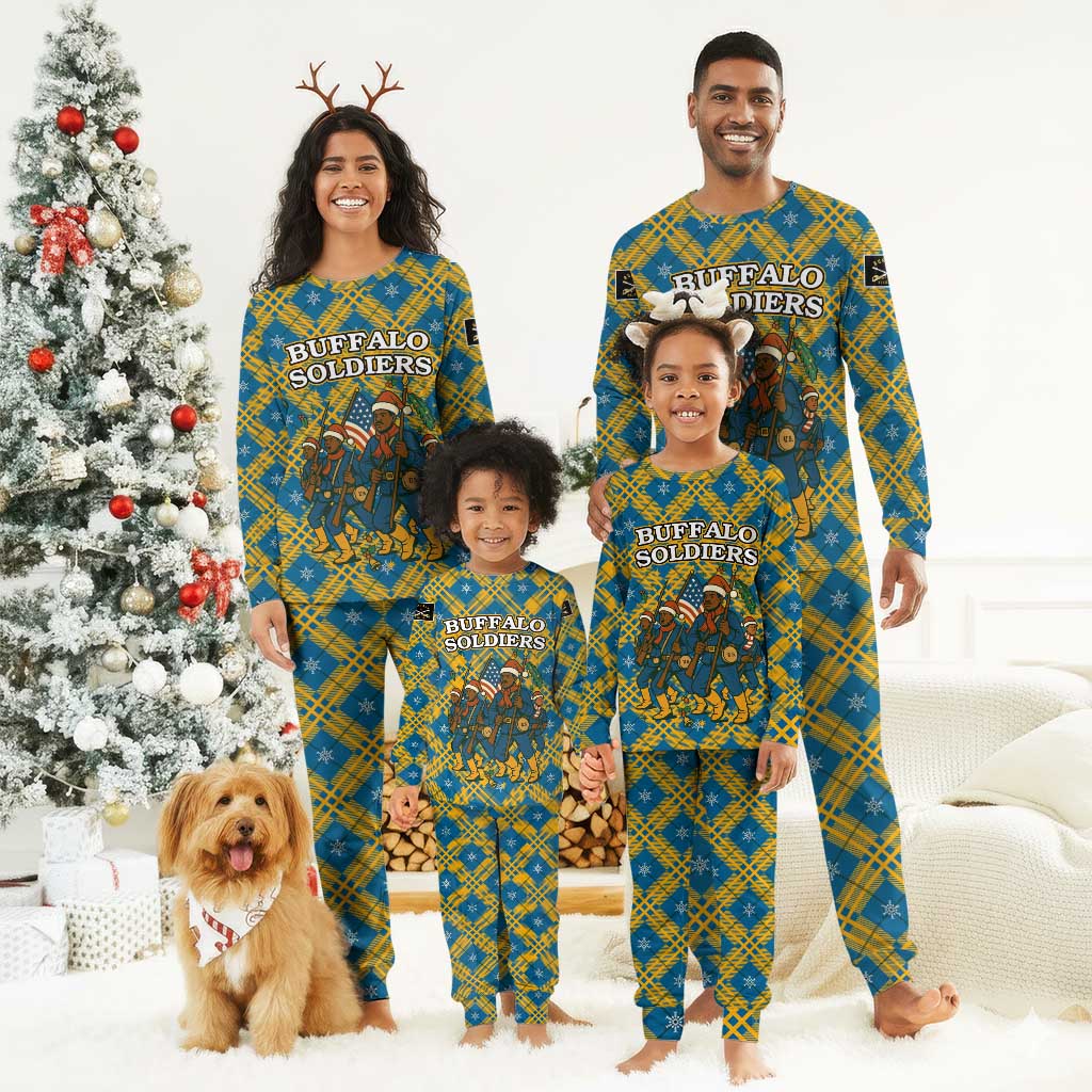 Buffalo Soldiers Christmas Pajama Set Blue Yellow Plaid Parade Illustration Design - African Pride