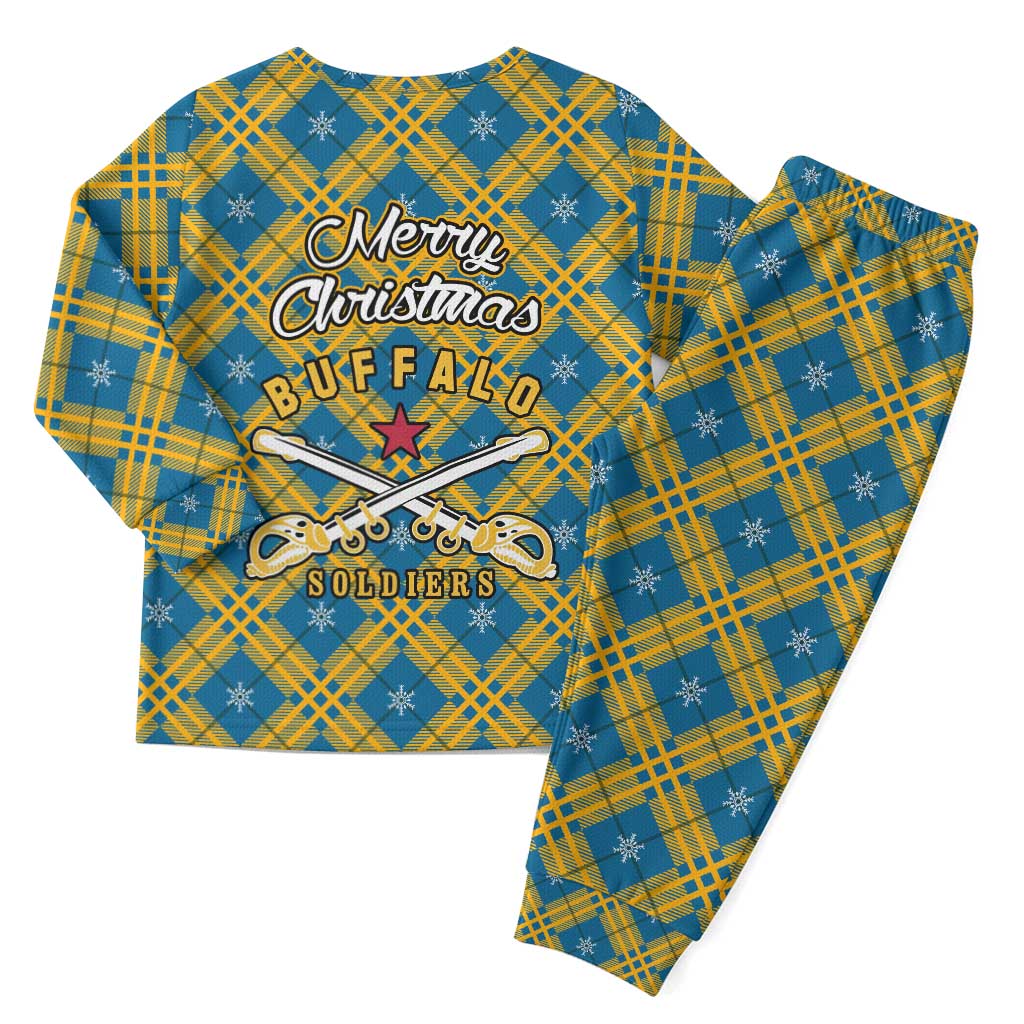 Buffalo Soldiers Christmas Pajama Set Blue Yellow Plaid Parade Illustration Design - African Pride