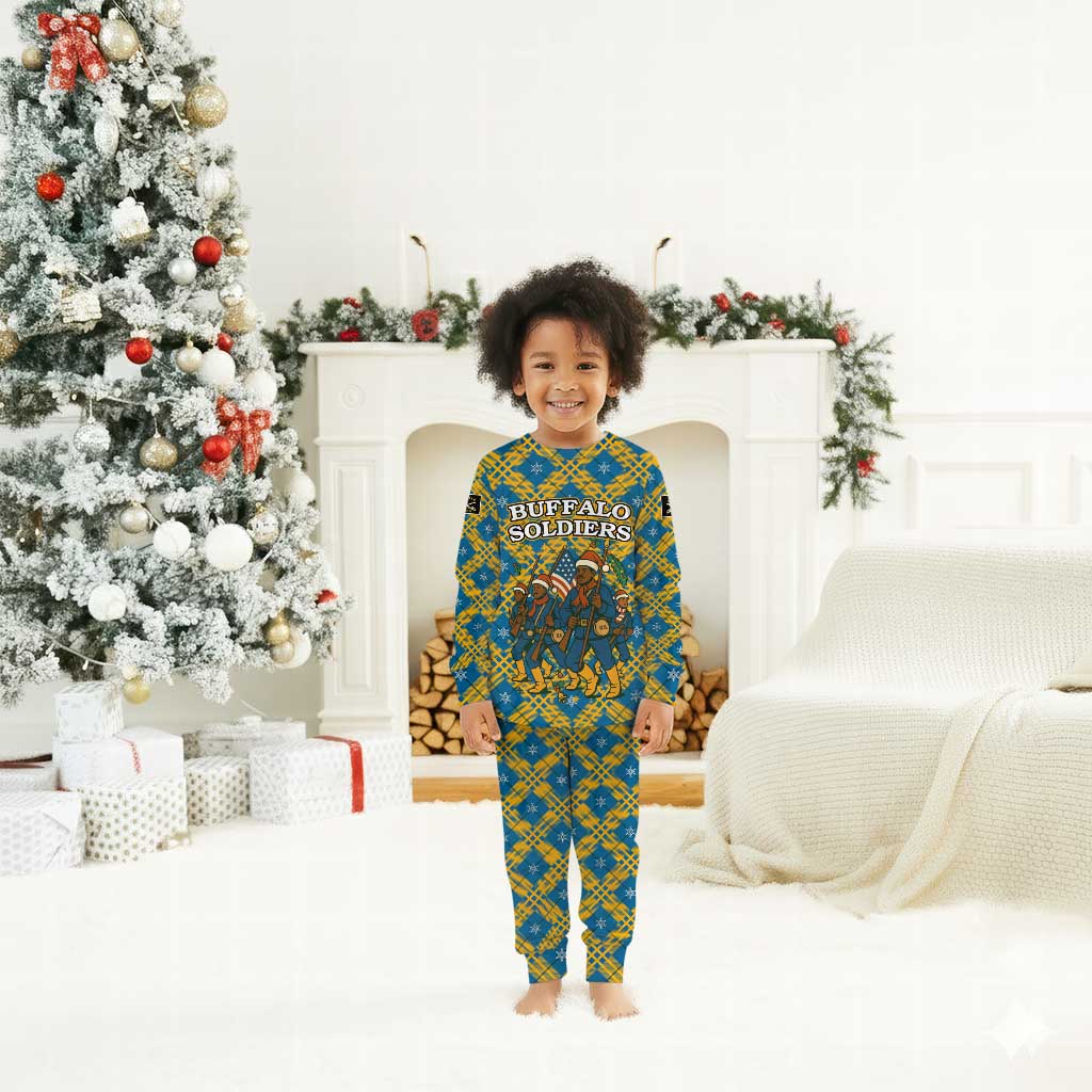 Buffalo Soldiers Christmas Pajama Set Blue Yellow Plaid Parade Illustration Design - African Pride