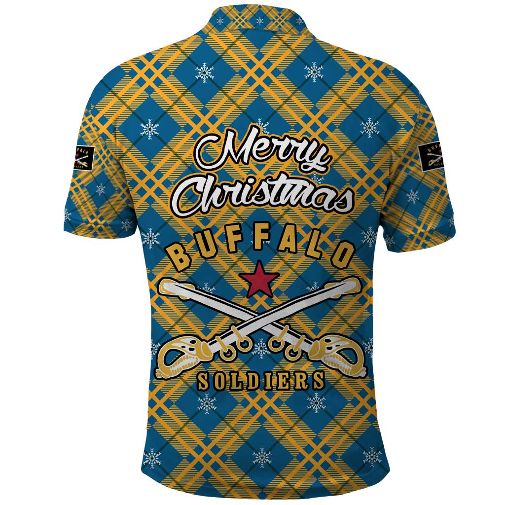 Buffalo Soldiers Christmas Polo Shirt Blue Yellow Plaid Parade Illustration Design - African Pride