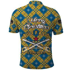 Buffalo Soldiers Christmas Polo Shirt Blue Yellow Plaid Parade Illustration Design - African Pride
