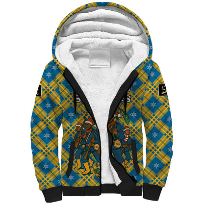 Buffalo Soldiers Christmas Sherpa Hoodie Blue Yellow Plaid Parade Illustration Design - African Pride