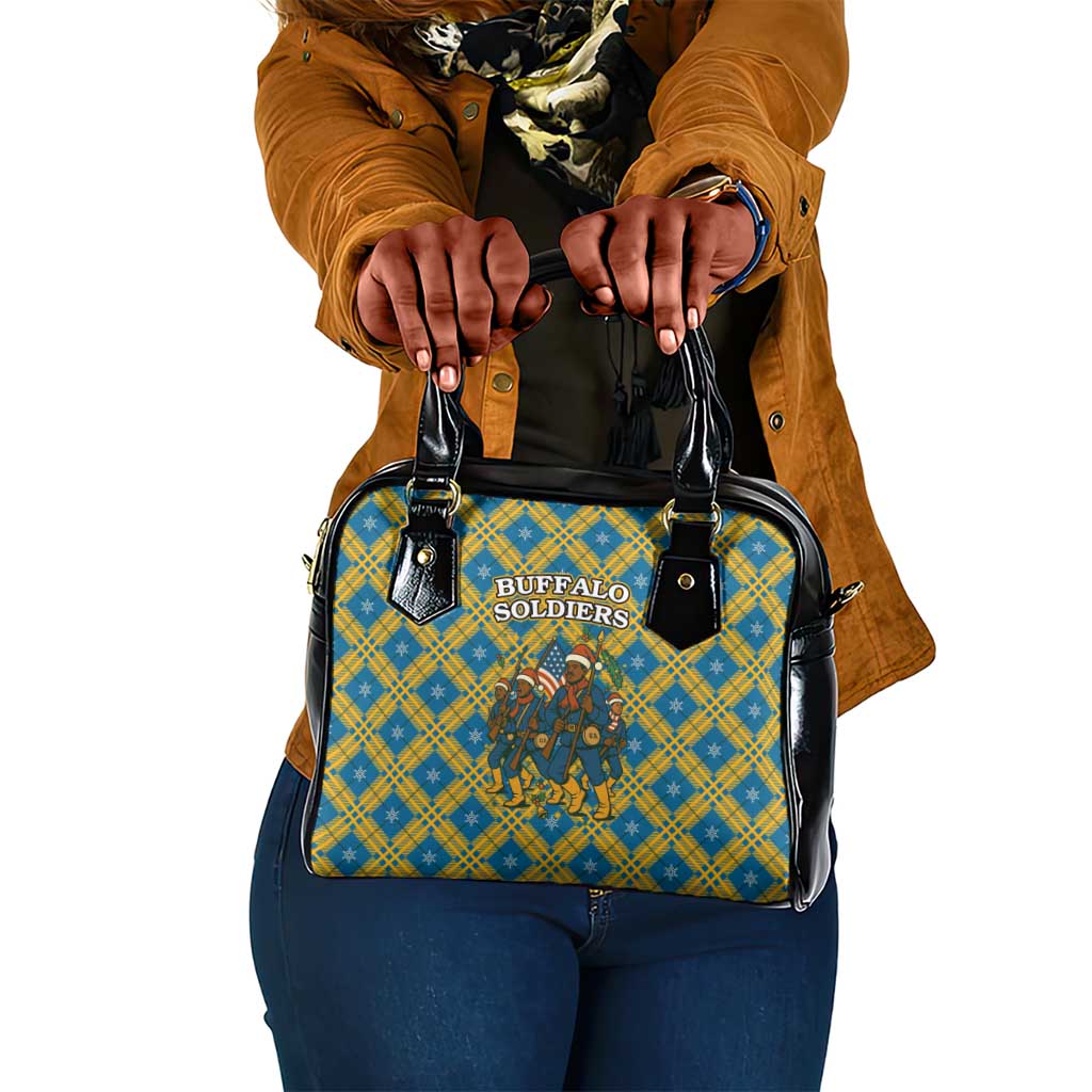 Buffalo Soldiers Christmas Shoulder Handbag Blue Yellow Plaid Parade Illustration Design - African Pride
