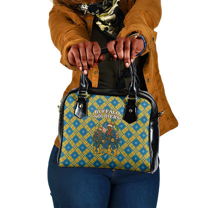 Buffalo Soldiers Christmas Shoulder Handbag Blue Yellow Plaid Parade Illustration Design - African Pride
