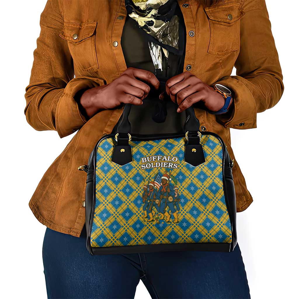 Buffalo Soldiers Christmas Shoulder Handbag Blue Yellow Plaid Parade Illustration Design - African Pride