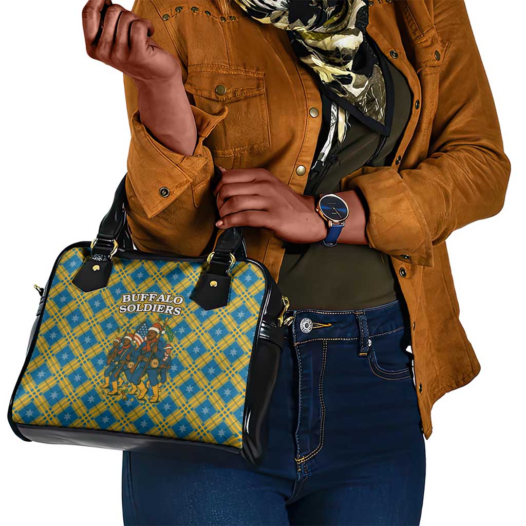 Buffalo Soldiers Christmas Shoulder Handbag Blue Yellow Plaid Parade Illustration Design - African Pride