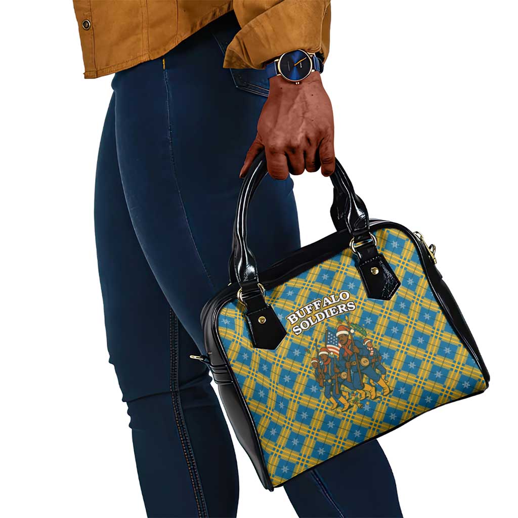Buffalo Soldiers Christmas Shoulder Handbag Blue Yellow Plaid Parade Illustration Design - African Pride