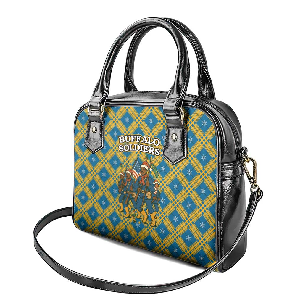 Buffalo Soldiers Christmas Shoulder Handbag Blue Yellow Plaid Parade Illustration Design - African Pride