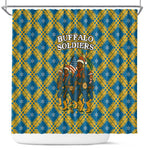 Buffalo Soldiers Christmas Shower Curtain Blue Yellow Plaid Parade Illustration Design - African Pride