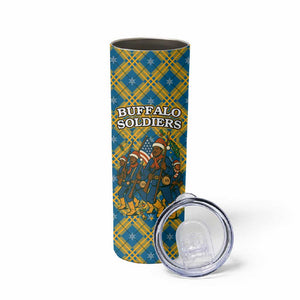 Buffalo Soldiers Christmas Skinny Tumbler Blue Yellow Plaid Parade Illustration Design - African Pride