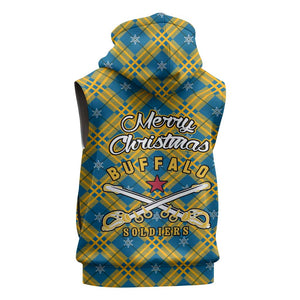 Buffalo Soldiers Christmas Sleeveless Hoodie Blue Yellow Plaid Parade Illustration Design - African Pride