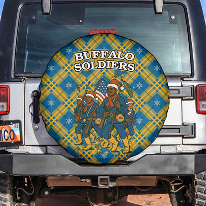 Buffalo Soldiers Christmas Spare Tire Cover Blue Yellow Plaid Parade Illustration Design - African Pride