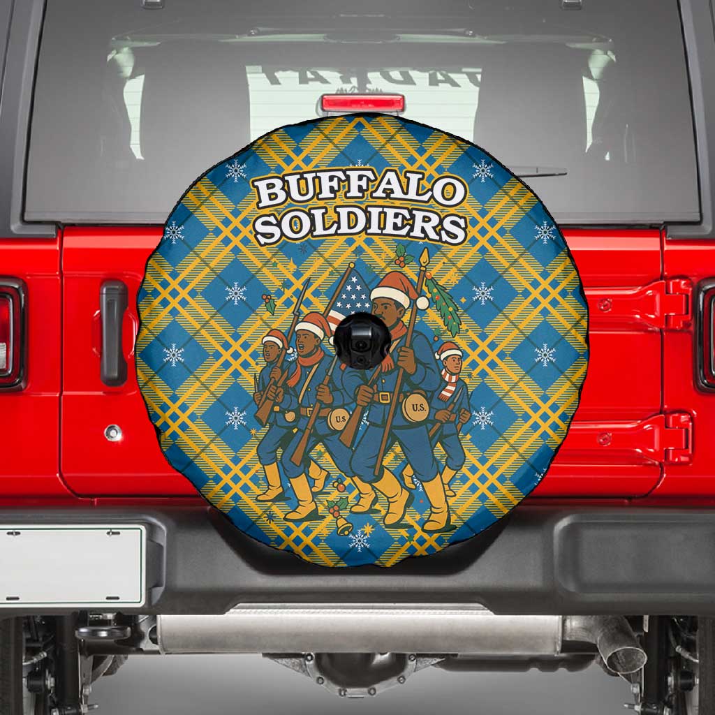 Buffalo Soldiers Christmas Spare Tire Cover Blue Yellow Plaid Parade Illustration Design - African Pride