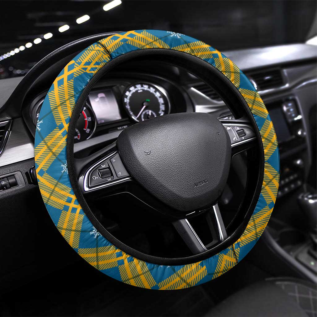 Buffalo Soldiers Christmas Steering Wheel Cover Blue Yellow Plaid Parade Illustration Design - African Pride