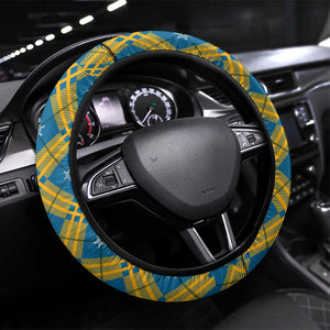 Buffalo Soldiers Christmas Steering Wheel Cover Blue Yellow Plaid Parade Illustration Design - African Pride