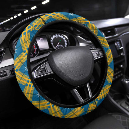 Buffalo Soldiers Christmas Steering Wheel Cover Blue Yellow Plaid Parade Illustration Design - African Pride