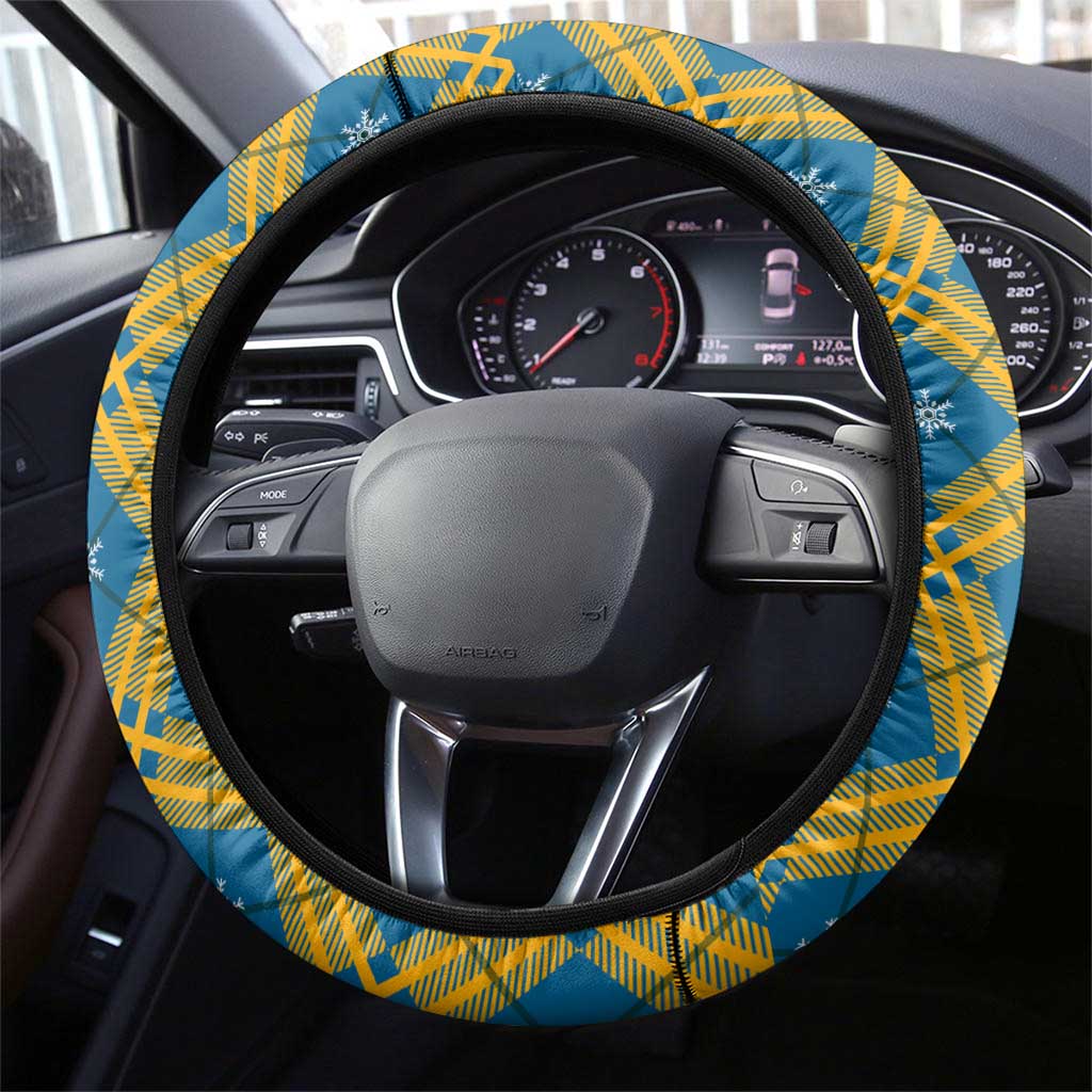 Buffalo Soldiers Christmas Steering Wheel Cover Blue Yellow Plaid Parade Illustration Design - African Pride