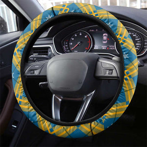 Buffalo Soldiers Christmas Steering Wheel Cover Blue Yellow Plaid Parade Illustration Design - African Pride