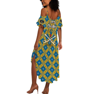 Buffalo Soldiers Christmas Summer Maxi Dress Blue Yellow Plaid Parade Illustration Design - African Pride