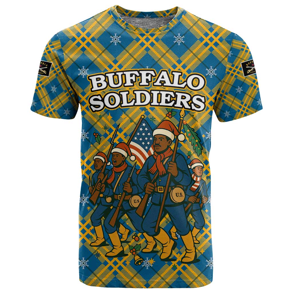 Buffalo Soldiers Christmas T shirt Blue Yellow Plaid Parade Illustration Design - African Pride