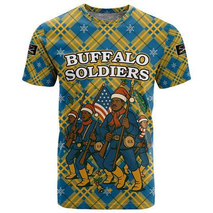 Buffalo Soldiers Christmas T shirt Blue Yellow Plaid Parade Illustration Design - African Pride