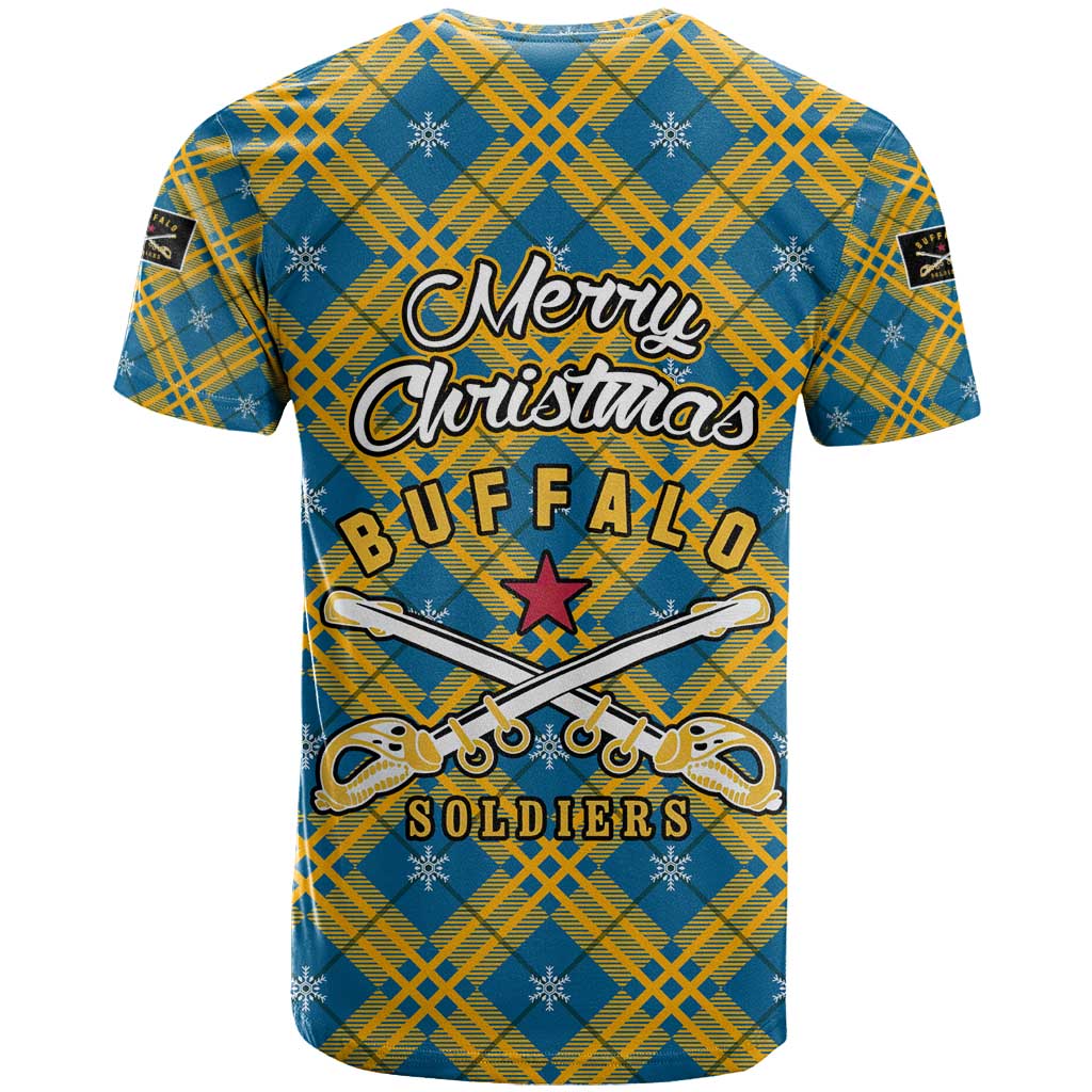 Buffalo Soldiers Christmas T shirt Blue Yellow Plaid Parade Illustration Design - African Pride