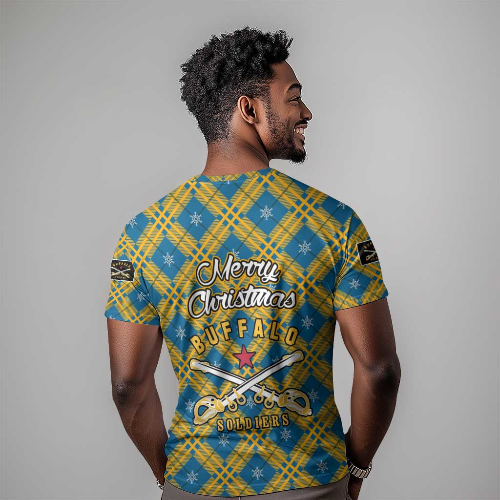 Buffalo Soldiers Christmas T shirt Blue Yellow Plaid Parade Illustration Design - African Pride
