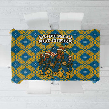 Buffalo Soldiers Christmas Tablecloth Blue Yellow Plaid Parade Illustration Design - African Pride