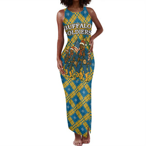 Buffalo Soldiers Christmas Tank Maxi Dress Blue Yellow Plaid Parade Illustration Design - African Pride