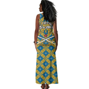 Buffalo Soldiers Christmas Tank Maxi Dress Blue Yellow Plaid Parade Illustration Design - African Pride