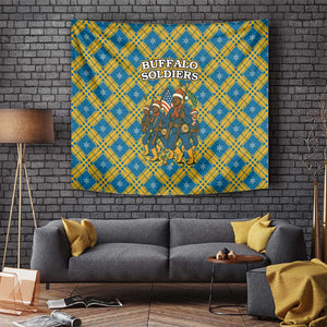 Buffalo Soldiers Christmas Tapestry Blue Yellow Plaid Parade Illustration Design - African Pride