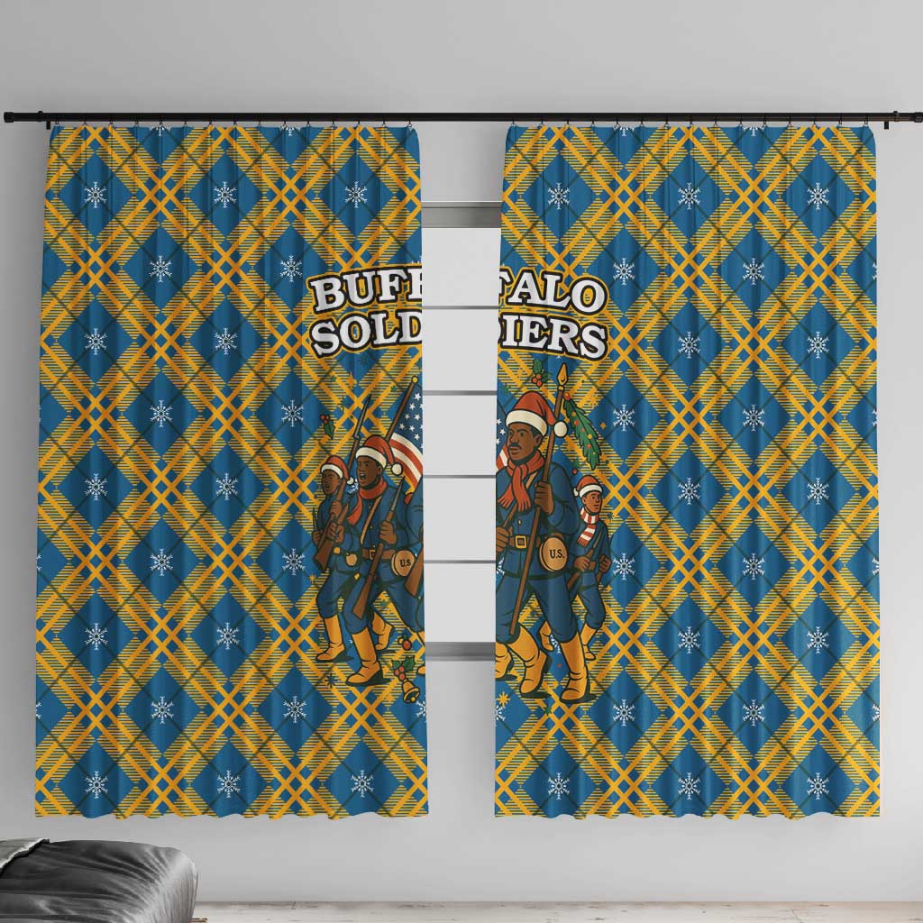 Buffalo Soldiers Christmas Window Curtain Blue Yellow Plaid Parade Illustration Design - African Pride