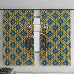 Buffalo Soldiers Christmas Window Curtain Blue Yellow Plaid Parade Illustration Design - African Pride