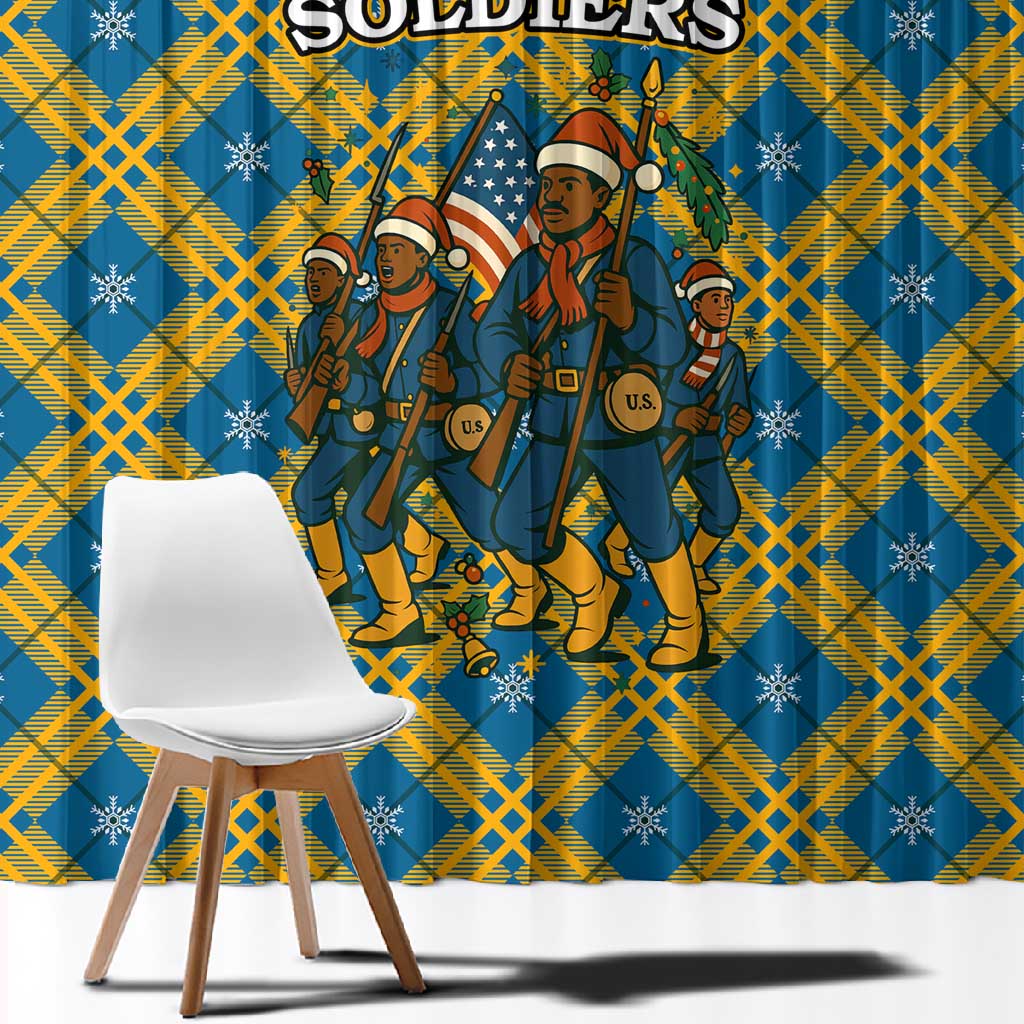 Buffalo Soldiers Christmas Window Curtain Blue Yellow Plaid Parade Illustration Design - African Pride