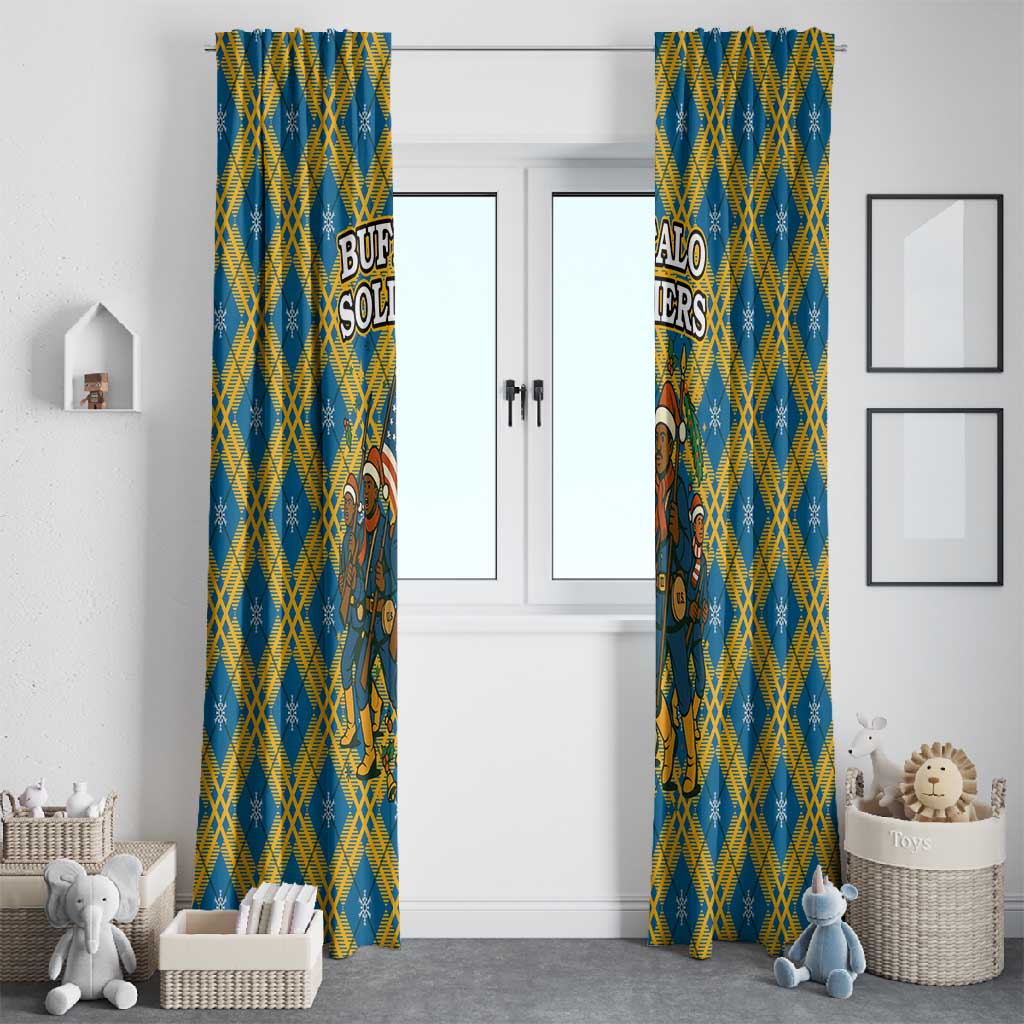 Buffalo Soldiers Christmas Window Curtain Blue Yellow Plaid Parade Illustration Design - African Pride