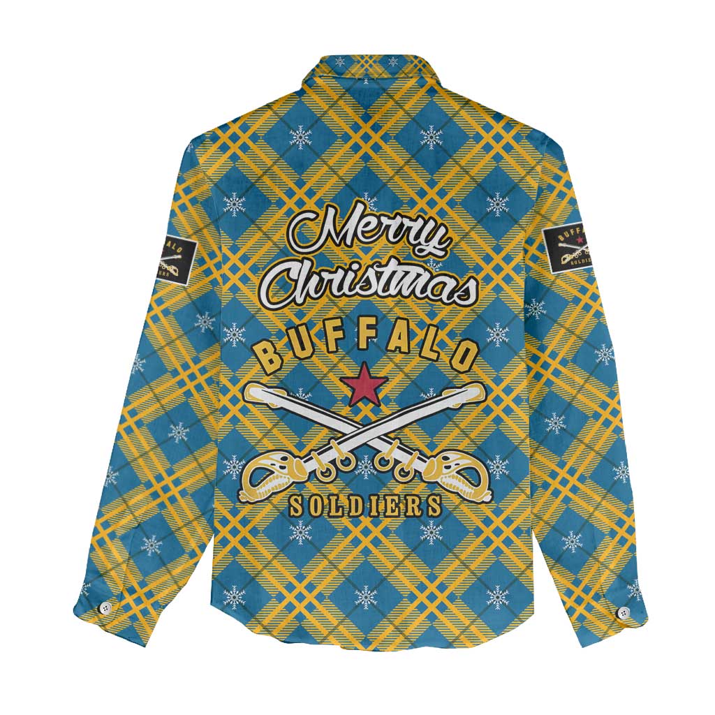 Buffalo Soldiers Christmas Women Casual Shirt Blue Yellow Plaid Parade Illustration Design - African Pride