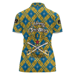 Buffalo Soldiers Christmas Women Polo Shirt Blue Yellow Plaid Parade Illustration Design - African Pride