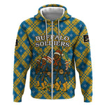Buffalo Soldiers Christmas Zip Hoodie Blue Yellow Plaid Parade Illustration Design - African Pride