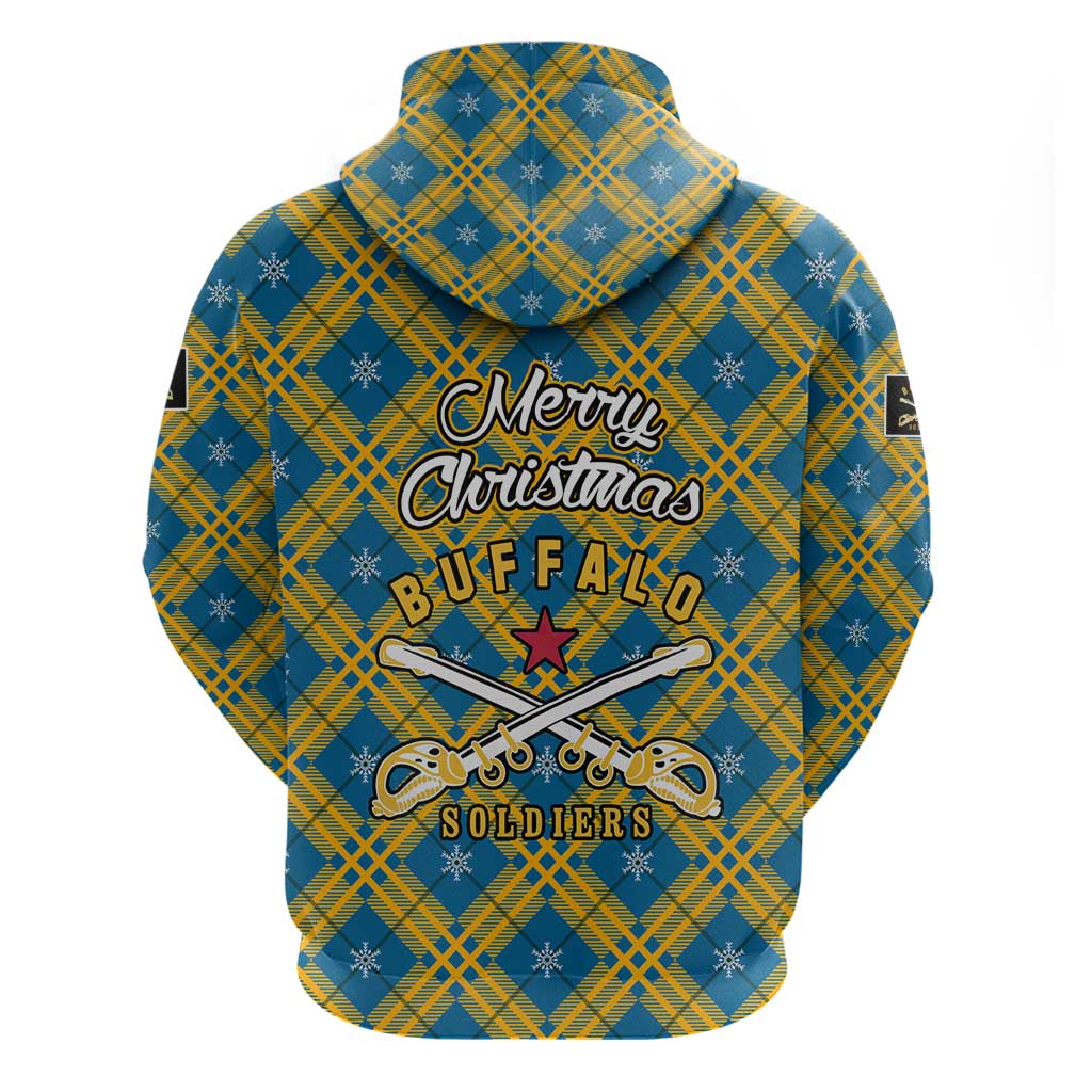 Buffalo Soldiers Christmas Zip Hoodie Blue Yellow Plaid Parade Illustration Design - African Pride
